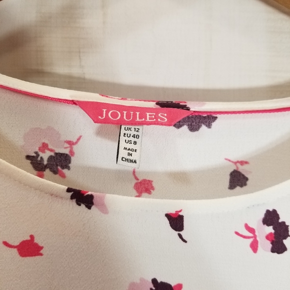 Joules White Pink Floral 3/4 Sleeve Top Size 8 - Picture 6 of 6